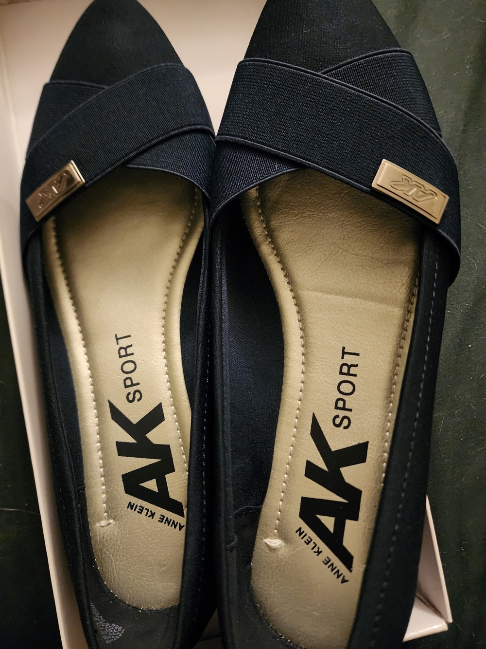 Anne Klein Navy Slip-On Pointed Toe Flats with Elastic Cross Straps